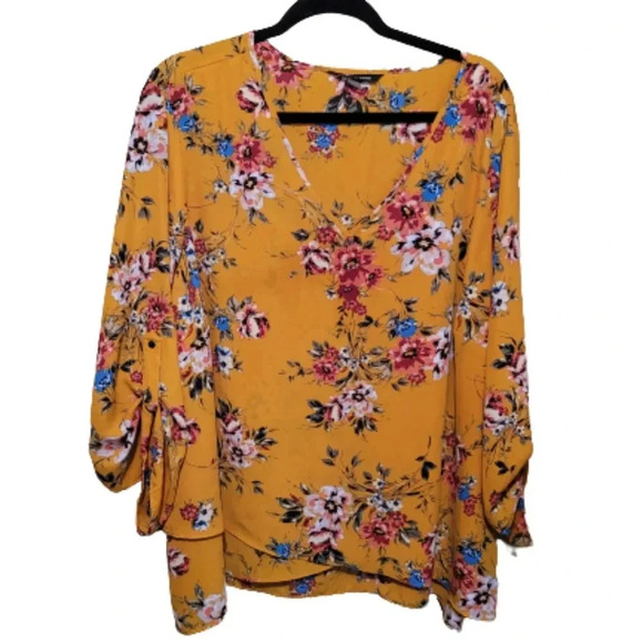 Floral 3/4 sleeve Blouse Size 3X. V-Neck - Picture 1 of 5